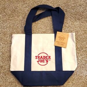 Trader Joe's Mini Canvas Tote Bag Dark Blue